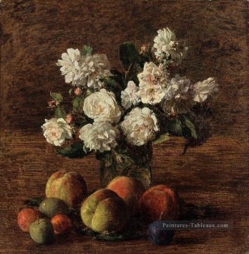  henri - Nature morte Roses et fruits peintre de fleurs Henri Fantin Latour